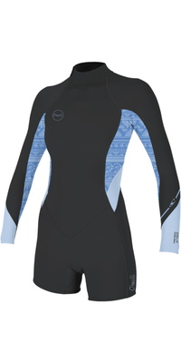 2026 O'Neill Womens Bahia 2/1mm Back Zip Long Sleeve Springsuit Wetsuit 5291 - Tempered Steel / Surf Abstract / Chambry Blu
